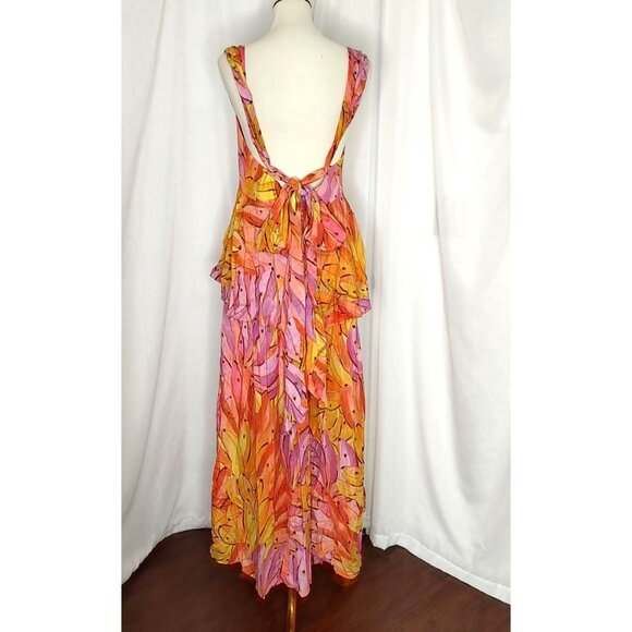 FARM Rio Mid Dress L Ombre Bananas Crossed Back Dress Tropical Summer - Picture 7 of 16